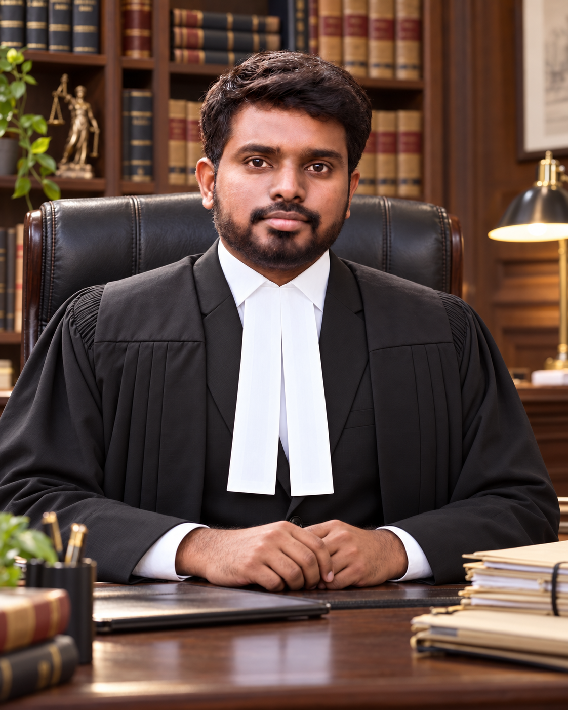 Advocate Nagalla Lava Raju seated at a desk in a generated office portrait